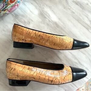 VANELi Tan Cork & Black Cap Toe Heeled Pumps
